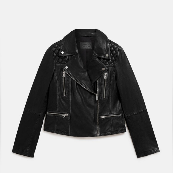 All Saints Cargo Distressed Leather Biker Jacket - Picture 2 of 9